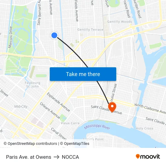 Paris Ave. at Owens to NOCCA map