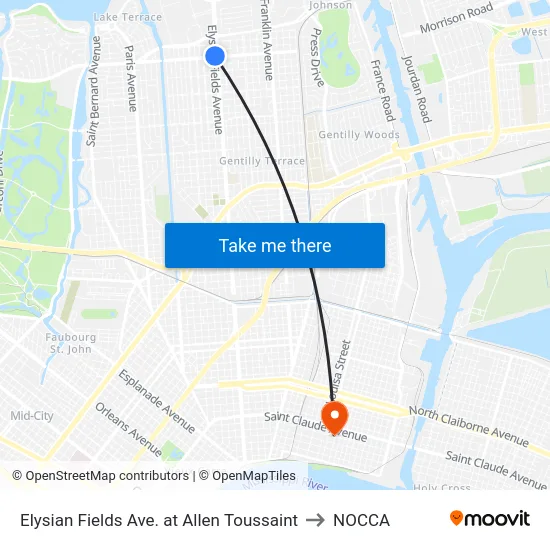 Elysian Fields Ave. at Allen Toussaint to NOCCA map