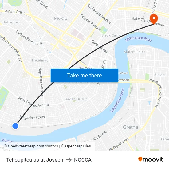 Tchoupitoulas St. at Joseph St. to NOCCA map