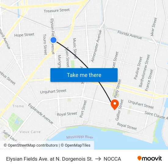 Elysian Fields Ave. at N. Dorgenois St. to NOCCA map