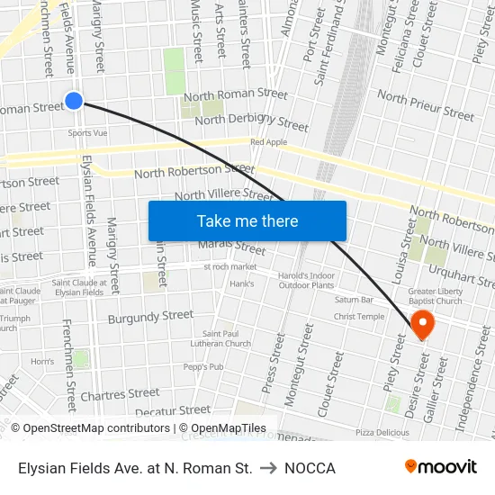 Elysian Fields Ave. at N. Roman St. to NOCCA map