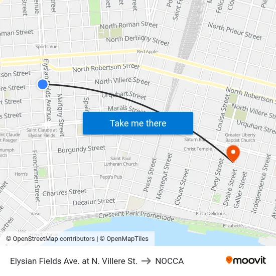 Elysian Fields Ave. at N. Villere St. to NOCCA map