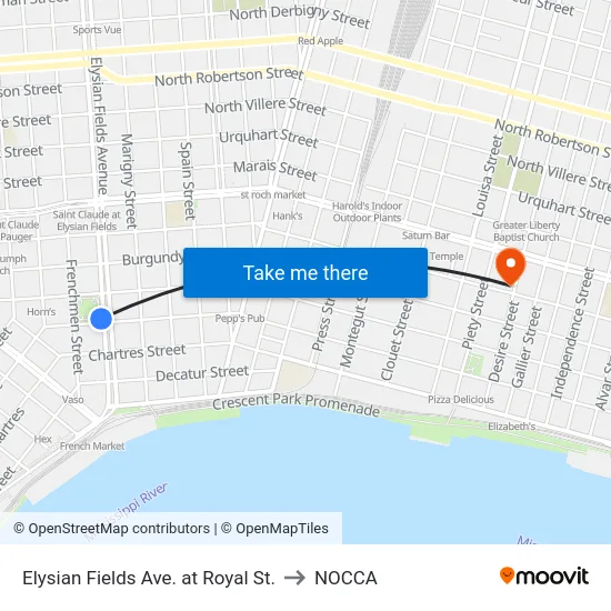 Elysian Fields Ave. at Royal St. to NOCCA map