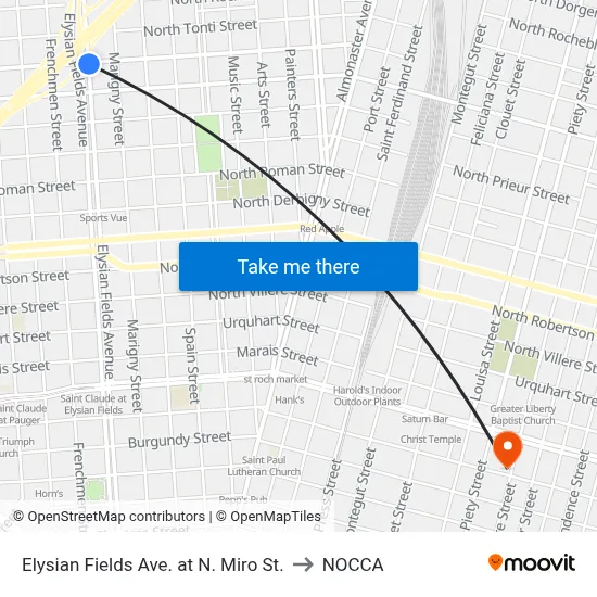 Elysian Fields Ave. at N. Miro St. to NOCCA map