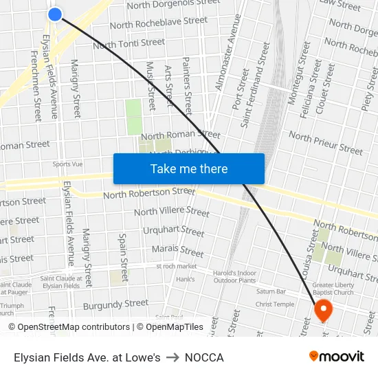 Elysian Fields Ave. at Lowe's to NOCCA map