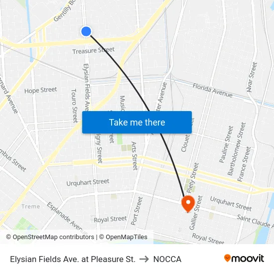 Elysian Fields Ave. at Pleasure St. to NOCCA map