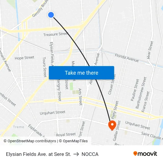 Elysian Fields Ave. at Sere St. to NOCCA map
