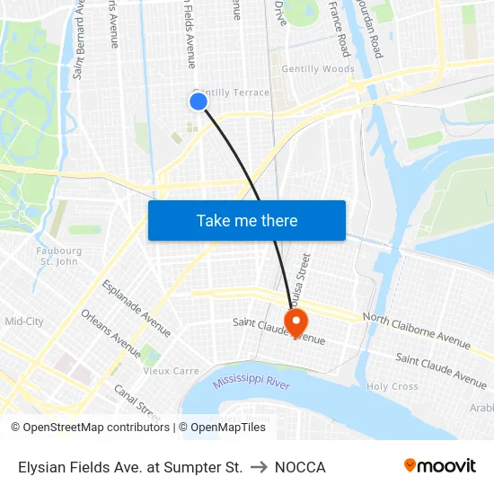 Elysian Fields Ave. at Sumpter St. to NOCCA map
