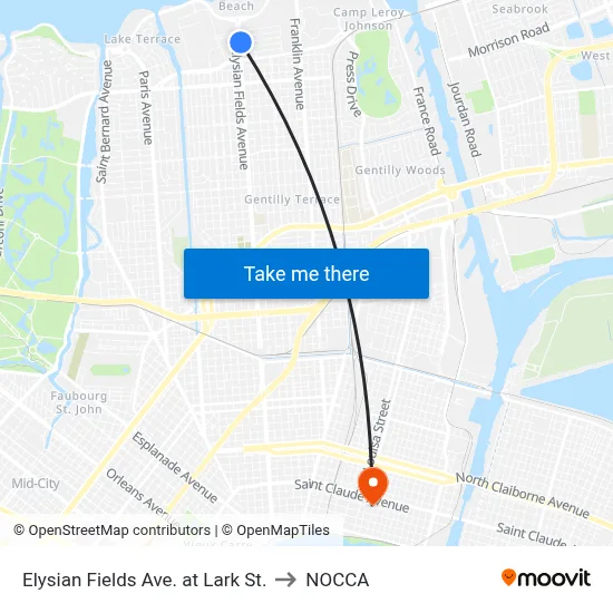 Elysian Fields Ave. at Lark St. to NOCCA map