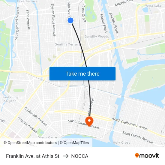Franklin Ave. at Athis St. to NOCCA map