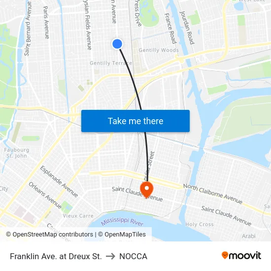 Franklin Ave. at Dreux St. to NOCCA map