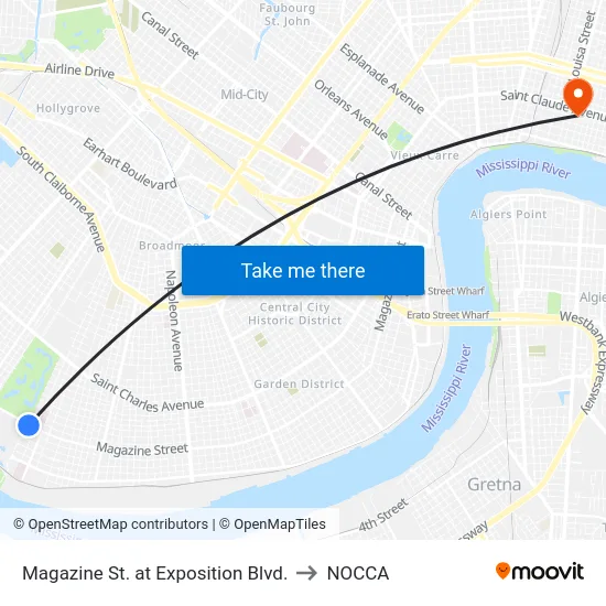 Magazine St. at Exposition Blvd. to NOCCA map