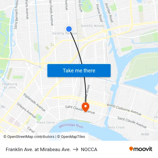 Franklin Ave. at Mirabeau Ave. to NOCCA map