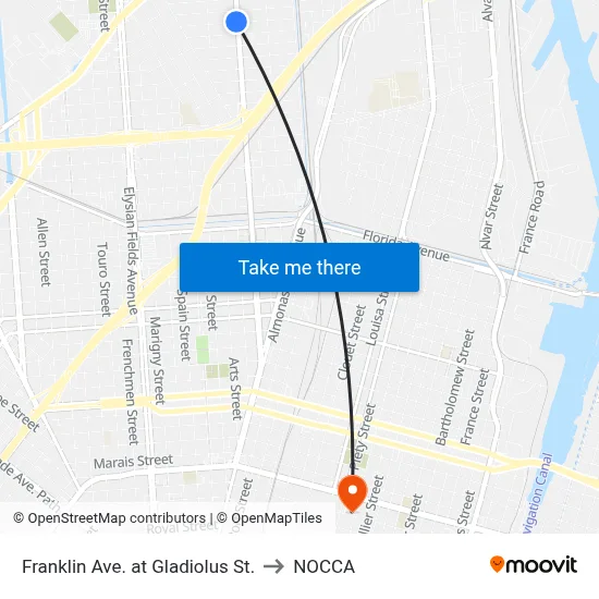 Franklin Ave. at Gladiolus St. to NOCCA map