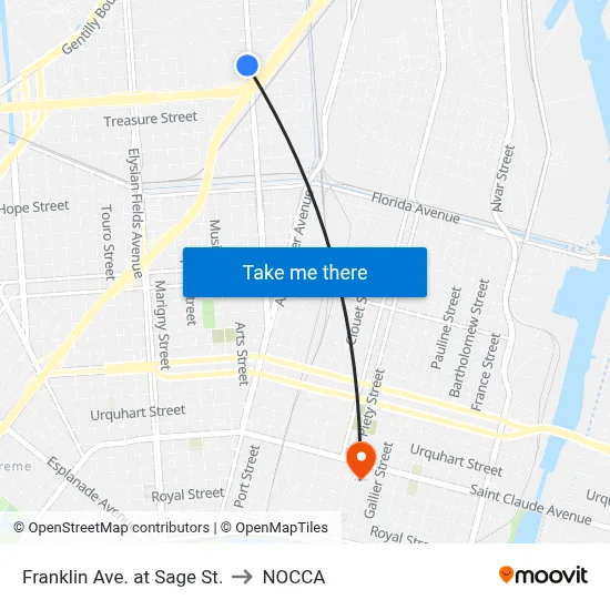 Franklin Ave. at Sage St. to NOCCA map