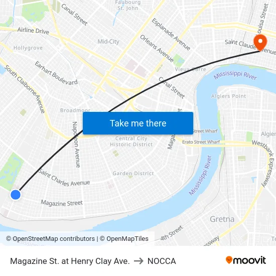 Magazine St. at Henry Clay Ave. to NOCCA map