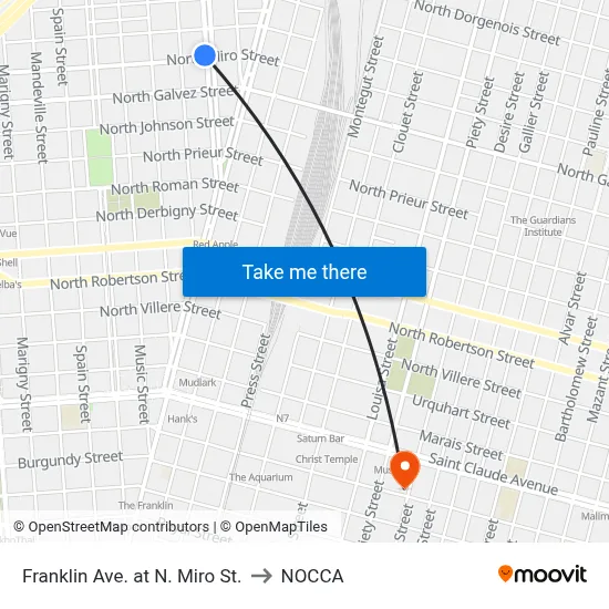 Franklin Ave. at N. Miro St. to NOCCA map