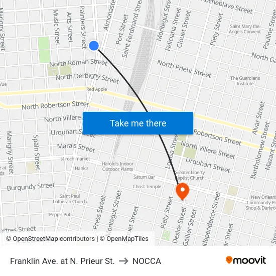 Franklin Ave. at N. Prieur St. to NOCCA map