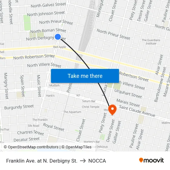 Franklin Ave. at N. Derbigny St. to NOCCA map