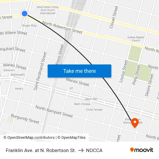 Franklin Ave. at N. Robertson St. to NOCCA map