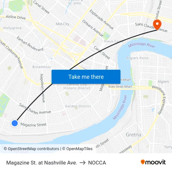 Magazine St. at Nashville Ave. to NOCCA map