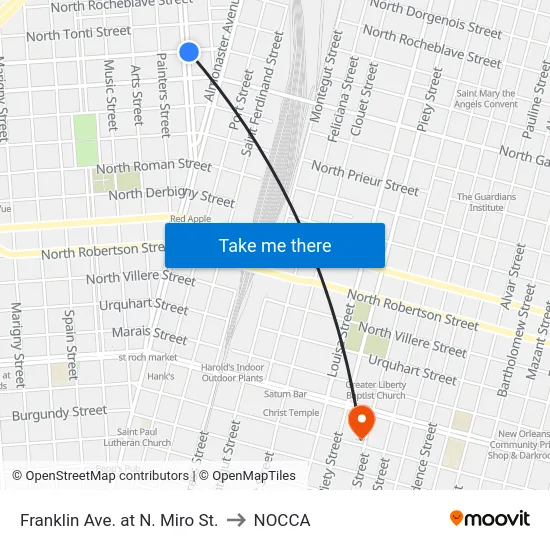 Franklin Ave. at N. Miro St. to NOCCA map