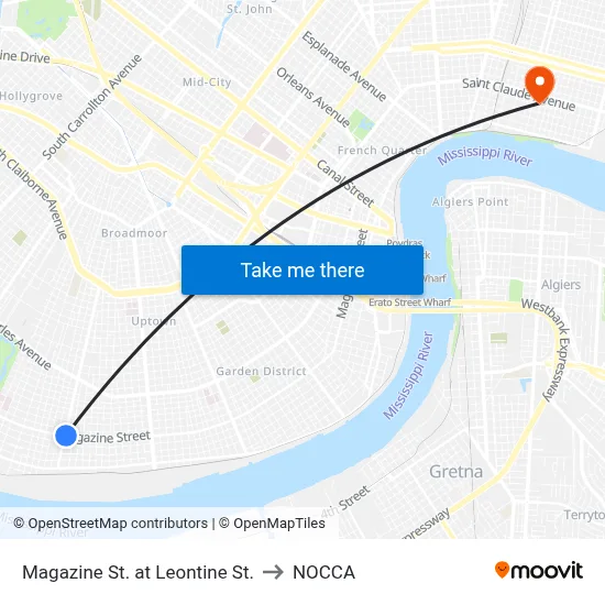 Magazine St. at Leontine St. to NOCCA map