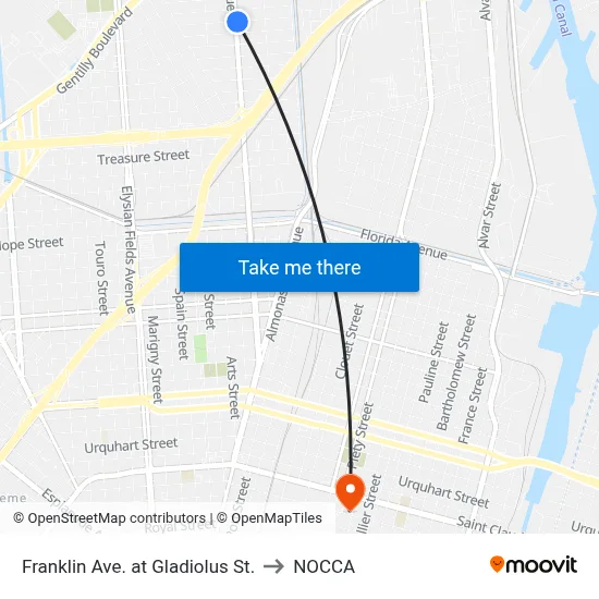 Franklin Ave. at Gladiolus St. to NOCCA map
