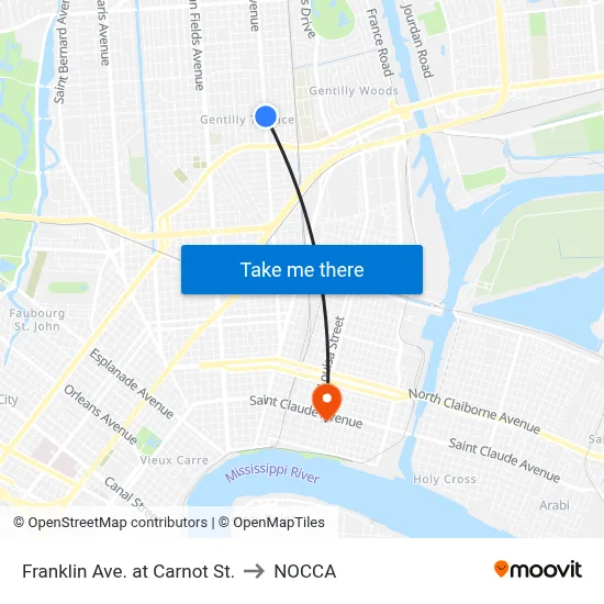 Franklin Ave. at Carnot St. to NOCCA map