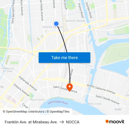 Franklin Ave. at Mirabeau Ave. to NOCCA map