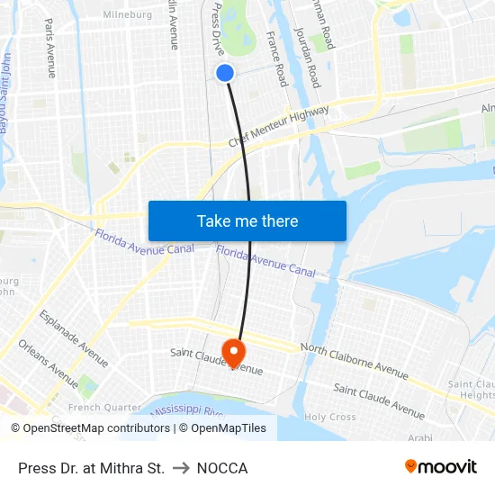 Press Dr. at Mithra St. to NOCCA map