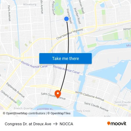 Congress Dr. at Dreux Ave to NOCCA map