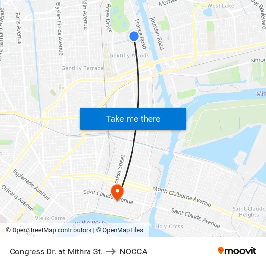 Congress Dr. at Mithra St. to NOCCA map