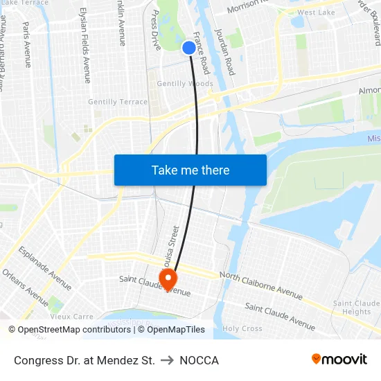 Congress Dr. at Mendez St. to NOCCA map