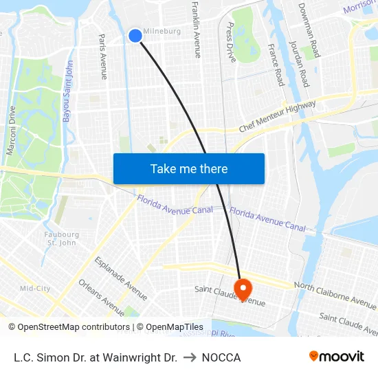 L.C. Simon Dr. at Wainwright Dr. to NOCCA map