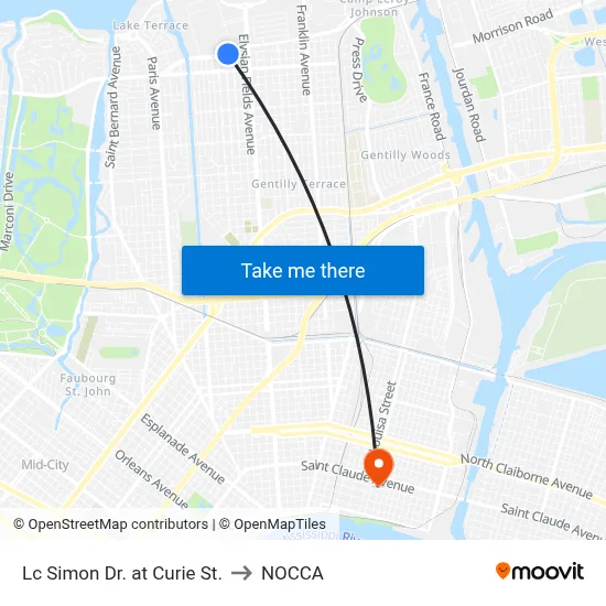 Lc Simon Dr. at Curie St. to NOCCA map
