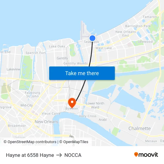 Hayne at 6558 Hayne to NOCCA map