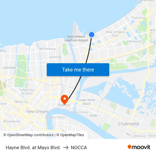 Hayne Blvd. at Mayo Blvd. to NOCCA map