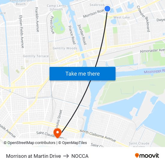 Morrison at Martin Drive to NOCCA map