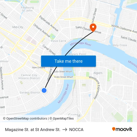 Magazine St. at St Andrew St. to NOCCA map