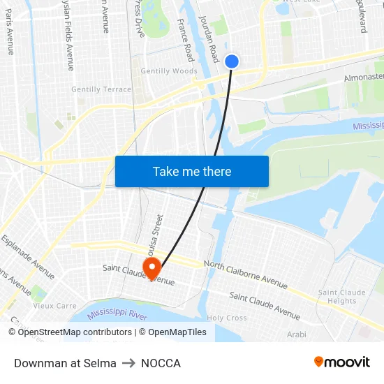 Downman at Selma to NOCCA map