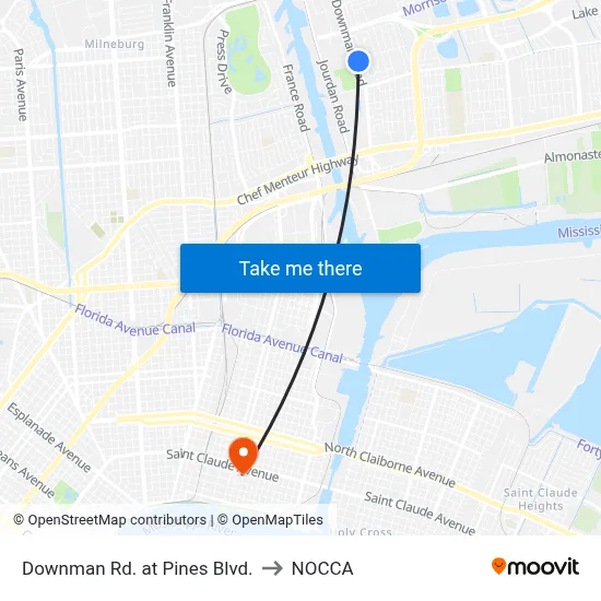 Downman Rd. at Pines Blvd. to NOCCA map
