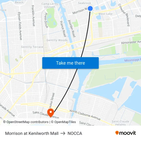Morrison at Kenilworth Mall to NOCCA map
