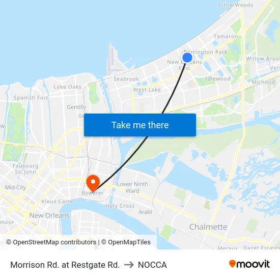 Morrison Rd. at Restgate Rd. to NOCCA map