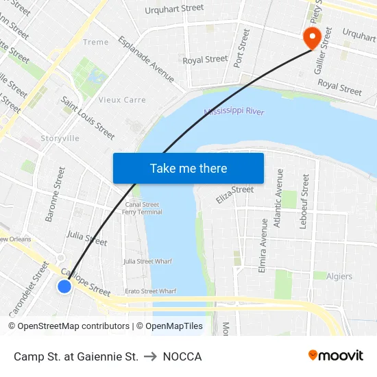 Camp St. at Gaiennie St. to NOCCA map
