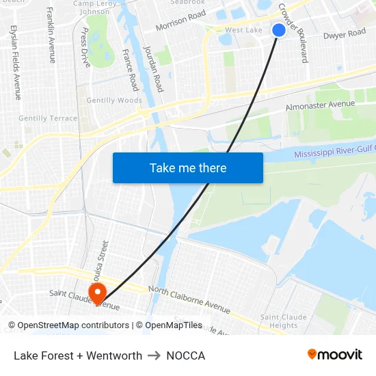 Lake Forest + Wentworth to NOCCA map