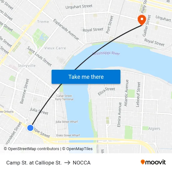 Camp St. at Calliope St. to NOCCA map