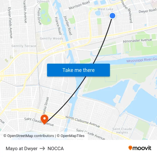 Mayo at Dwyer to NOCCA map
