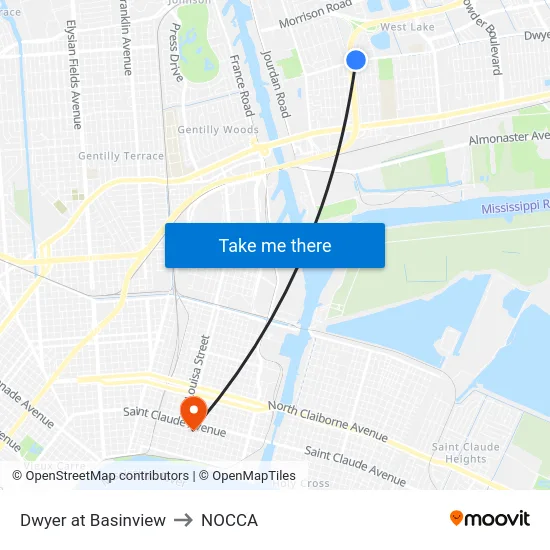 Dwyer at Basinview to NOCCA map