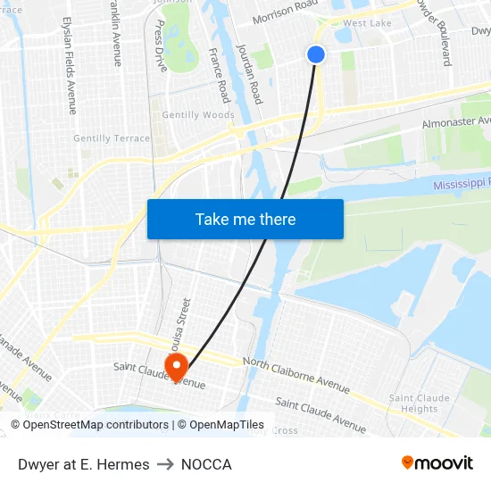 Dwyer at E. Hermes to NOCCA map